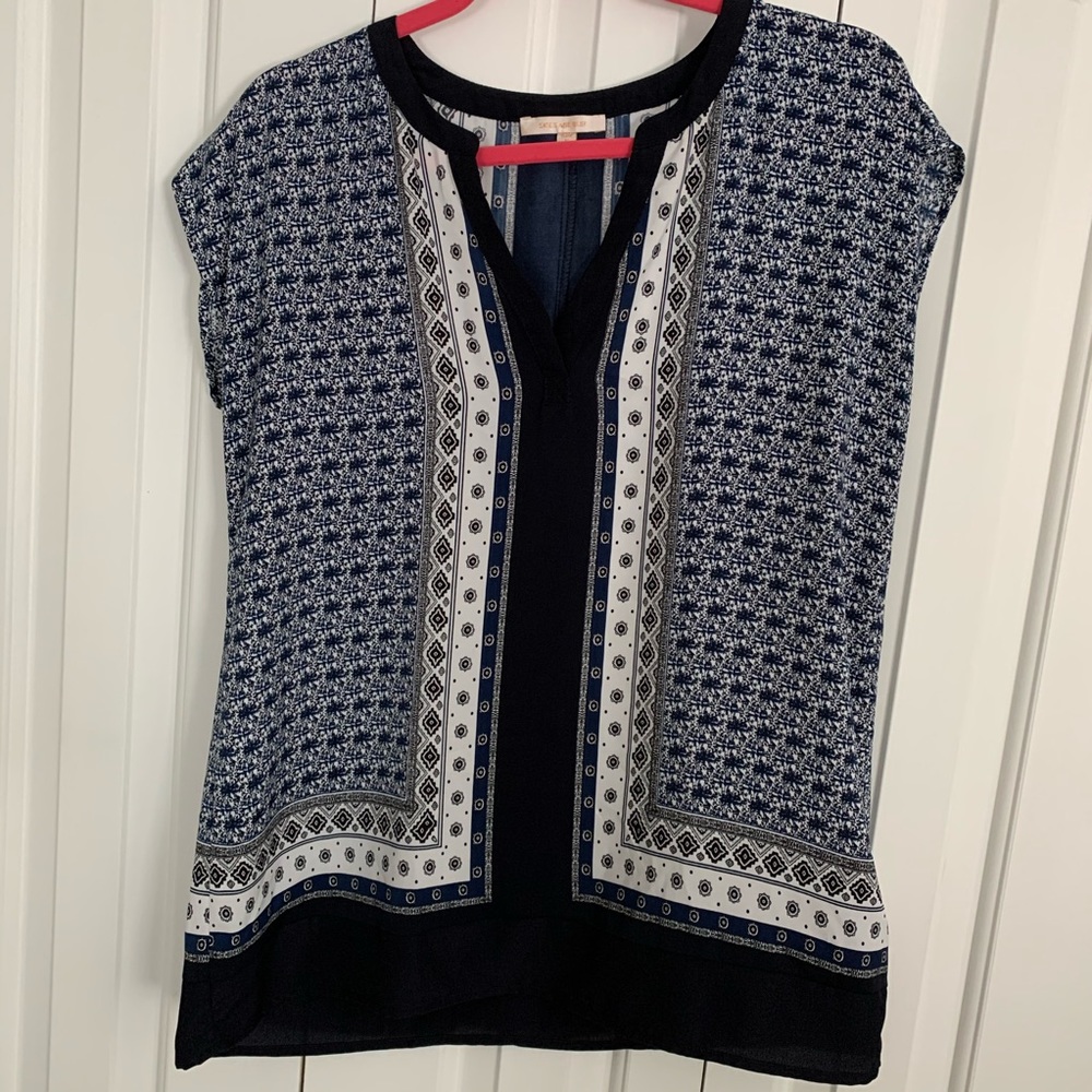 Skies Are Blue Mazal Split Neck Blouse